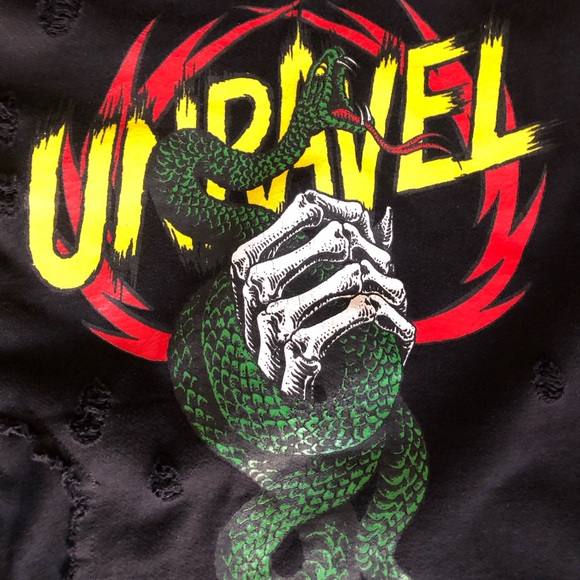 Unravel Project authentic distressed snake black hoodie. Unisex, loose fit. XS - Picture 9 of 10